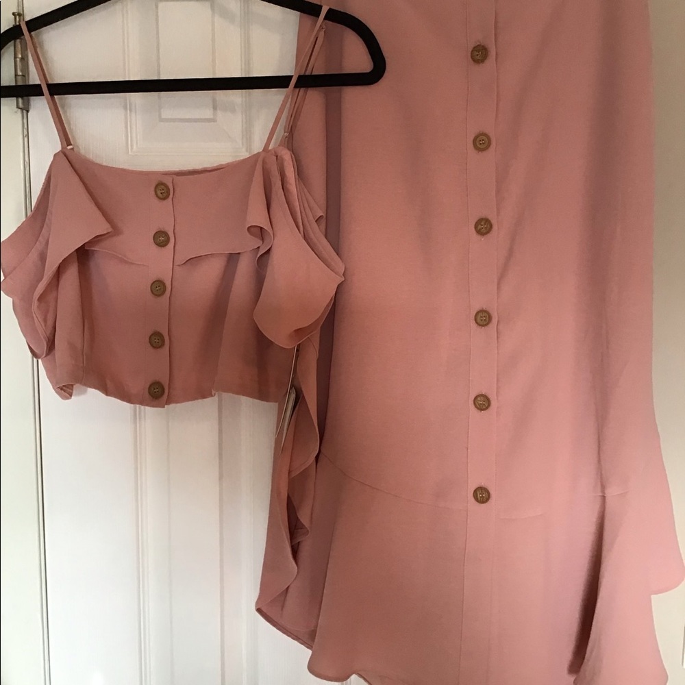 Two Piece spaghetti/ off the shoulder & skirt set